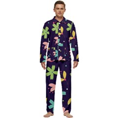 Colorful Floral Men s Long Sleeve Velvet Pocket Pajamas Set