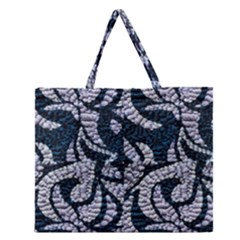Blue On Grey Stitches Zipper Large Tote Bag by kaleidomarblingart