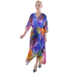 Abstract Colorful Artwork Art Quarter Sleeve Wrap Front Maxi Dress