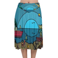 Artwork Art Kids Velvet Flared Midi Skirt