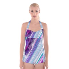 Color Acrylic Paint Art Boyleg Halter Swimsuit  by artworkshop