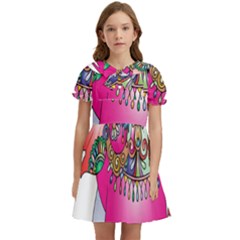 Decorative Elephant Kids  Bow Tie Puff Sleeve Dress by artworkshop