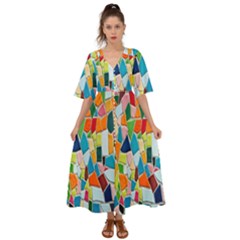 Mosaic Tiles Kimono Sleeve Boho Dress