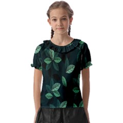 Plant Leaves Kids  Frill Chiffon Blouse