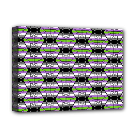 Hackers Town Void Mantis Hexagon Agender Nine 9 Stripe Pride Flag Deluxe Canvas 16  x 12  (Stretched) 