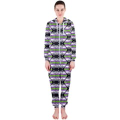 Hackers Town Void Mantis Hexagon Agender Nine 9 Stripe Pride Flag Hooded Jumpsuit (Ladies)