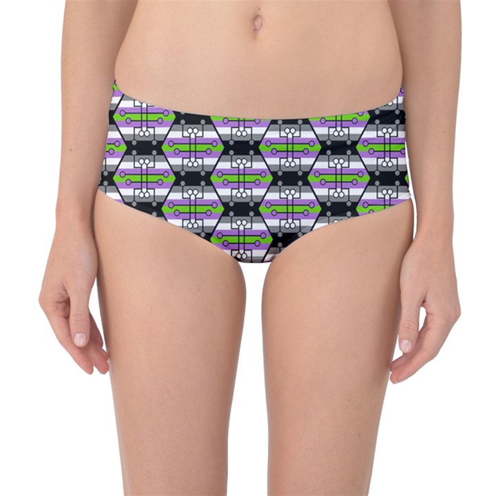 Hackers Town Void Mantis Hexagon Agender Nine 9 Stripe Pride Flag Mid-Waist Bikini Bottoms