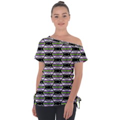 Hackers Town Void Mantis Hexagon Agender Nine 9 Stripe Pride Flag Off Shoulder Tie-up Tee