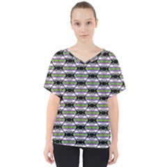 Hackers Town Void Mantis Hexagon Agender Nine 9 Stripe Pride Flag V-Neck Dolman Drape Top