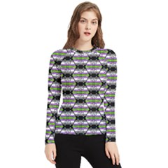 Hackers Town Void Mantis Hexagon Agender Nine 9 Stripe Pride Flag Women s Long Sleeve Rash Guard