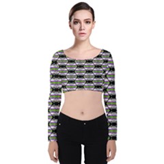 Hackers Town Void Mantis Hexagon Agender Nine 9 Stripe Pride Flag Velvet Long Sleeve Crop Top