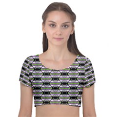 Hackers Town Void Mantis Hexagon Agender Nine 9 Stripe Pride Flag Velvet Short Sleeve Crop Top 