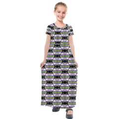 Hackers Town Void Mantis Hexagon Agender Nine 9 Stripe Pride Flag Kids  Short Sleeve Maxi Dress