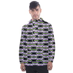 Hackers Town Void Mantis Hexagon Agender Nine 9 Stripe Pride Flag Men s Front Pocket Pullover Windbreaker