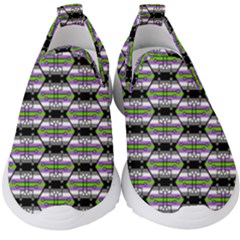 Hackers Town Void Mantis Hexagon Agender Nine 9 Stripe Pride Flag Kids  Slip On Sneakers