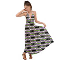 Hackers Town Void Mantis Hexagon Agender Nine 9 Stripe Pride Flag Backless Maxi Beach Dress