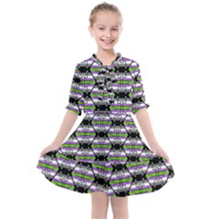 Hackers Town Void Mantis Hexagon Agender Nine 9 Stripe Pride Flag Kids  All Frills Chiffon Dress