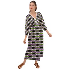 Hackers Town Void Mantis Hexagon Agender Nine 9 Stripe Pride Flag Grecian Style  Maxi Dress