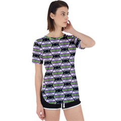 Hackers Town Void Mantis Hexagon Agender Nine 9 Stripe Pride Flag Perpetual Short Sleeve T-Shirt