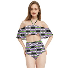 Hackers Town Void Mantis Hexagon Agender Nine 9 Stripe Pride Flag Halter Flowy Bikini Set 