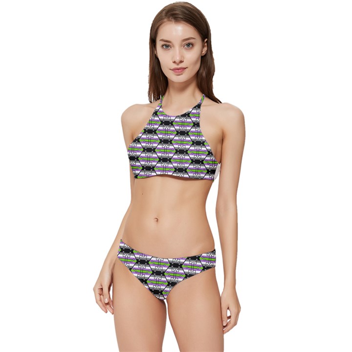 Hackers Town Void Mantis Hexagon Agender Nine 9 Stripe Pride Flag Banded Triangle Bikini Set