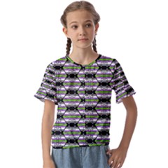 Hackers Town Void Mantis Hexagon Agender Nine 9 Stripe Pride Flag Kids  Cuff Sleeve Scrunch Bottom Tee