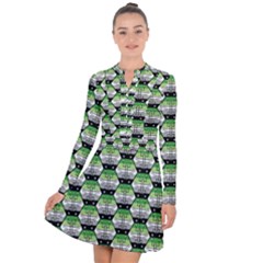 Hackers Town Void Mantis Hexagon Aromantic Pride Flag Long Sleeve Panel Dress