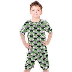 Hackers Town Void Mantis Hexagon Aromantic Pride Flag Kids  Tee And Shorts Set