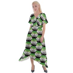 Hackers Town Void Mantis Hexagon Aromantic Pride Flag Cross Front Sharkbite Hem Maxi Dress