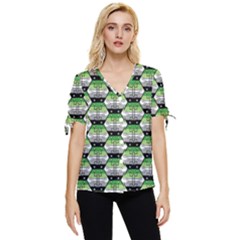 Hackers Town Void Mantis Hexagon Aromantic Pride Flag Bow Sleeve Button Up Top