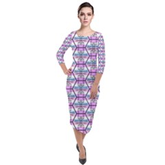 Hackers Town Void Mantis Hexagon Bigender Pride Flag Quarter Sleeve Midi Velour Bodycon Dress