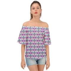 Hackers Town Void Mantis Hexagon Bigender Pride Flag Off Shoulder Short Sleeve Top