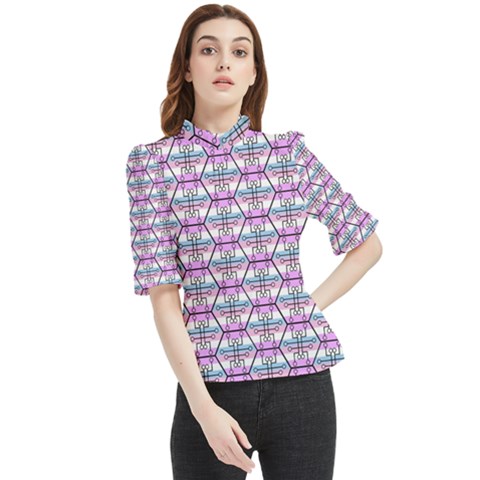 Hackers Town Void Mantis Hexagon Bigender Pride Flag Frill Neck Blouse by WetdryvacsLair