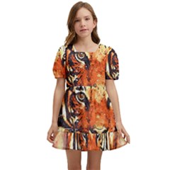 Tiger-portrait-art-abstract Kids  Short Sleeve Dolly Dress by Jancukart