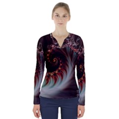 Digital-fractal-fractals-fantasy V-neck Long Sleeve Top by Jancukart