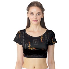 Abstract-animated-ornament-background-fractal-art- Short Sleeve Crop Top