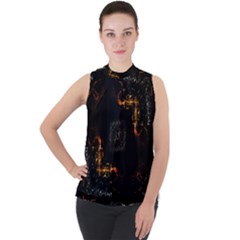 Abstract-animated-ornament-background-fractal-art- Mock Neck Chiffon Sleeveless Top