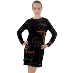 Abstract-animated-ornament-background-fractal-art- Long Sleeve Hoodie Dress