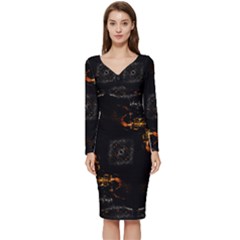 Abstract-animated-ornament-background-fractal-art- Long Sleeve V-Neck Bodycon Dress 