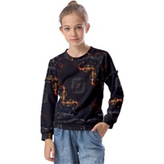 Abstract-animated-ornament-background-fractal-art- Kids  Long Sleeve Tee with Frill 