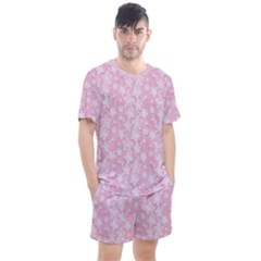 Pink-floral-background Men s Mesh Tee And Shorts Set