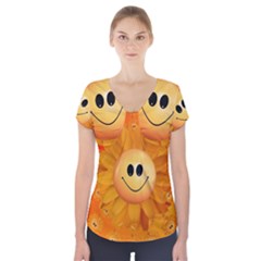 Sun-sunflower-joy-smile-summer Short Sleeve Front Detail Top by Jancukart