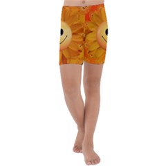 Sun-sunflower-joy-smile-summer Kids  Lightweight Velour Capri Yoga Leggings