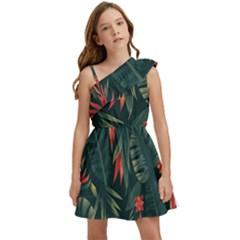 Tropical Flowers Kids  One Shoulder Party Dress by HWDesign