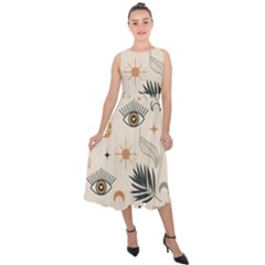 Bohemian Eye Midi Tie-back Chiffon Dress by HWDesign