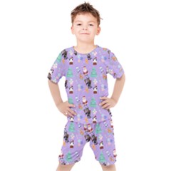 Purple Krampus Christmas Kids  Tee And Shorts Set by InPlainSightStyle