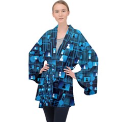 Smartphone-system-web-news Long Sleeve Velvet Kimono  by Jancukart