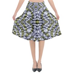 Acid Green Repeats I Flared Midi Skirt by kaleidomarblingart