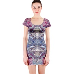 Abstract Pouring Short Sleeve Bodycon Dress by kaleidomarblingart