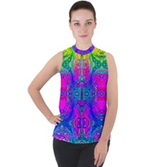 Liquid Rainbows Mock Neck Chiffon Sleeveless Top by Thespacecampers